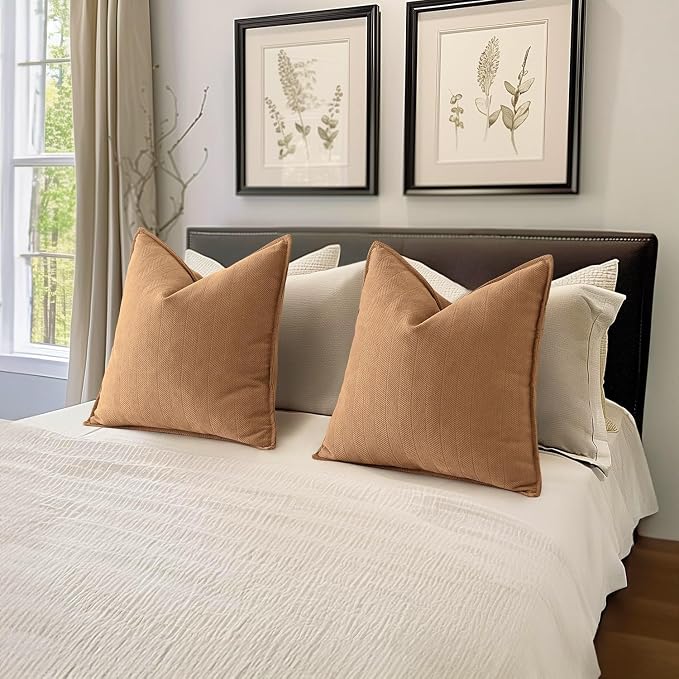 MIULEE Pack of 2 Camel Decorative Chenille Pillow Covers 18x18 Inch | Soft Couch Throw Pillows,Farmhouse Cushion Covers with Elegant Design for Sofa,Bedroom,Living Room,Spring Home Decor