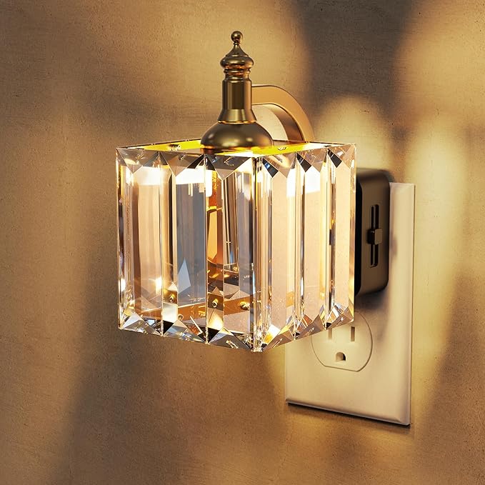 L LOHAS LED Night Light, Night Lights Plug into Wall, 3000K Soft White LED | Crystal Night Lights with Dusk to Dawn Sensor, 0-100lm Adjustable Brightness, for Hallway Bedroom Stairway