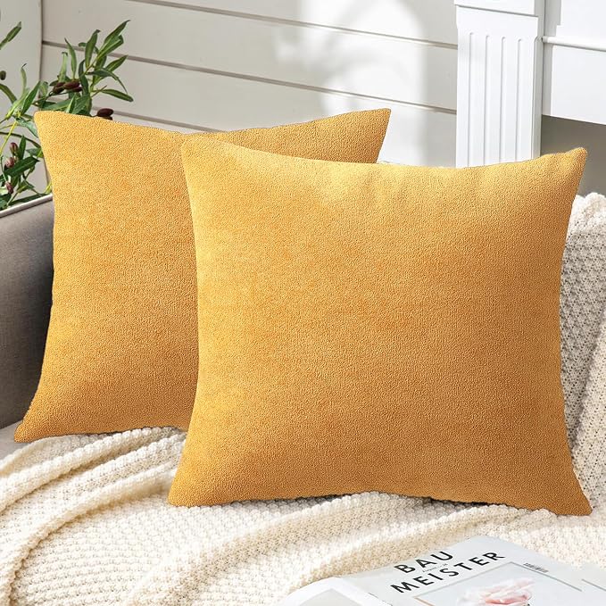 BEEY Throw Pillows with Inserts Included, 16x16 Inches Sofa Square Throw Pillows for Sofa Couch, A Pack of 2 Polyester Decorative Pillow Covers with Inserts for Living Room, Bedroom, Office (Yellow)