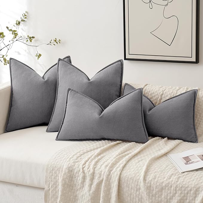MIULEE Pack of 2 Grey Euro Shams Chenille Pillow Covers 24x24 Inch | Decorative Soft Couch Throw Pillows,Farmhouse Cushion Covers,Elegant Design for Sofa,Bed,Living Room,Summer Decor