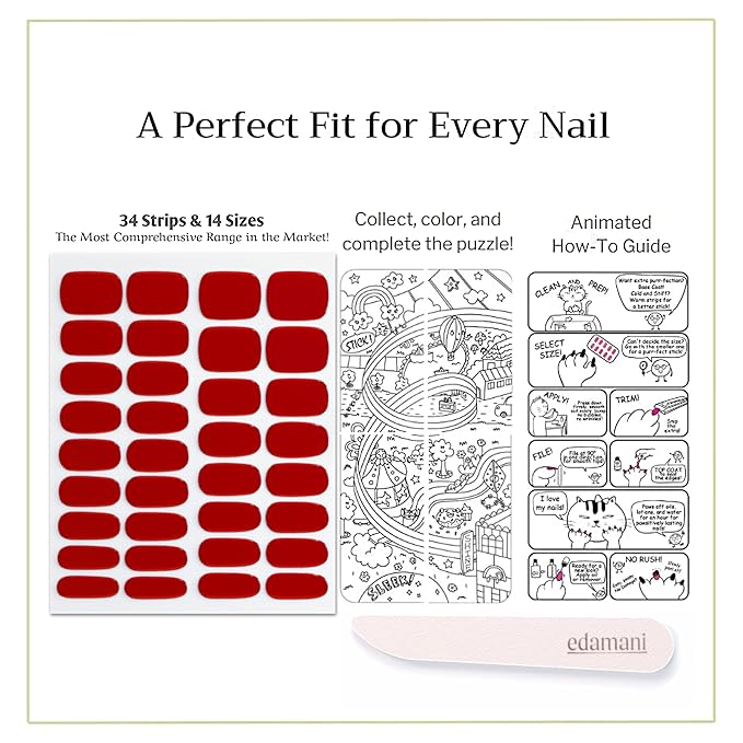 34 Piece Fully Cured Gel Nail Strips With No UV Light Needed, 14+ Days Gel Nail Polish Stickers, Salon Quality, Easy to Apply & Remove – Toxin Free, No Damage (Red Rush)