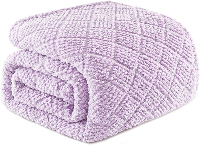 Whale Flotilla Soft Fleece Queen Size Blanket for Bed, Lilac | Jacquard Waffle Blankets for Home Decor, Lightweight and Cozy, All Season Suitable, 90x90 Inch