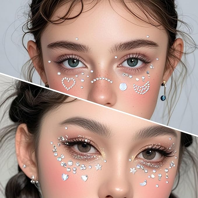 SAOROPEB 5 Sheets Face Gems Face Jewels Stickers, Self Adhesive Eye Body Face Nail Crystal Rhinestones Rainbow for Women Festival Accessory and Nail Art Decorations