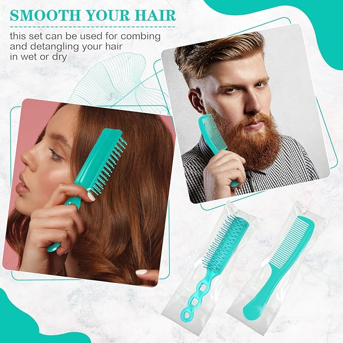 Baderke 48 Pcs Combs Set Bulk Hair Brushes for Homeless Individually Wrapped Hair Brush and Comb for Women Hotel Nursing Charity Travel(Green)