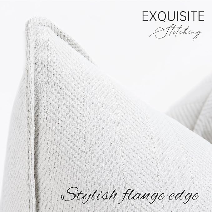 Cream Pillow Covers 24x24 Set of 2 Chenille Throw Pillow Covers with Elegant Design Soft and Luxurious Decorative Throw Pillows for Couch, Bed, and Home Decor