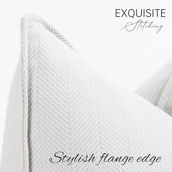 Cream Pillow Covers 22x22 Set of 2 Chenille Throw Pillow Covers with Elegant Design Soft and Luxurious Decorative Throw Pillows for Couch, Bed, and Home Decor