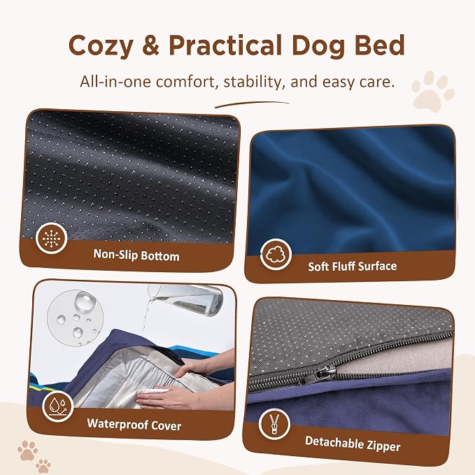 Comfort Expression Orthopedic Dog Bed for Extra Large Dogs with Bolster | Waterproof Dog Couch Bed with Washable Cover & Non-Slip Bottom, Supportive Egg Crate Foam XL Pet Bed, 42x30 Inch