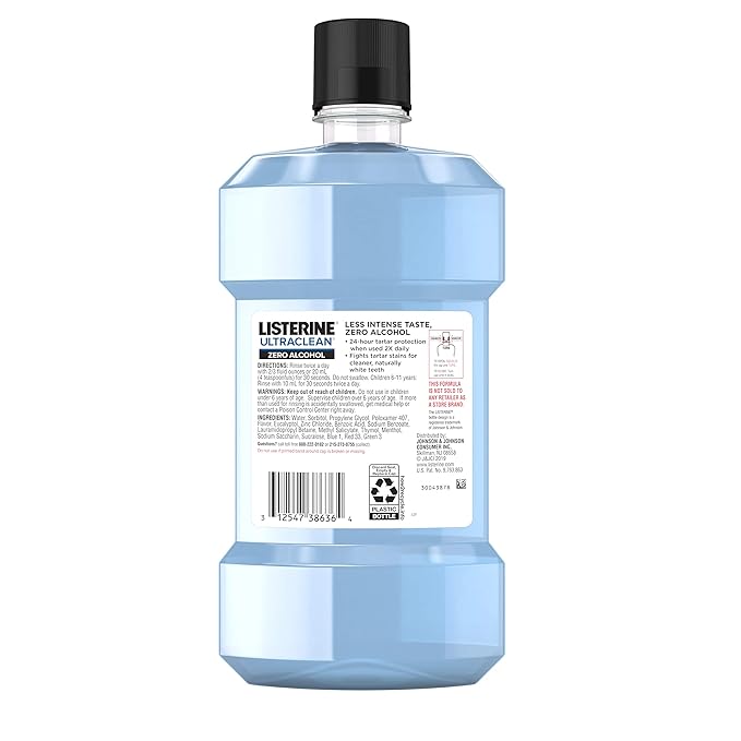 Listerine Ultraclean Mouthwash, Alcohol Free, Tartar Control | Arctic Mint | Less Intense | 1 L | Pack of 2