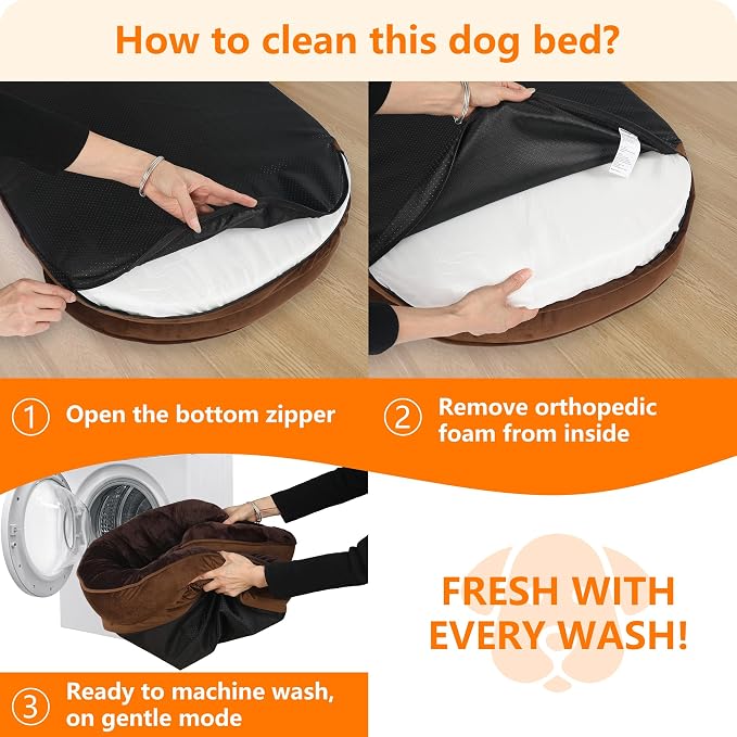 Dwanton Orthopedic Waterproof Large Dog Bed Sofa, Gel Memory Foam, 38" | Egg-Crate Foam Dog Sofa, Washable Pet Bed with Four Sided Bolster Cushion, Removable Cover & Non-Slip Bottom, Brown