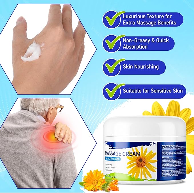 Arnica Massage Cream for Sore Muscles, Deep Tissue Massage Lotion with Natural Botanical Extracts, Non-Greasy Muscle Cream for Back, Neck & Shoulders, Moisturizing Body Massage Creams