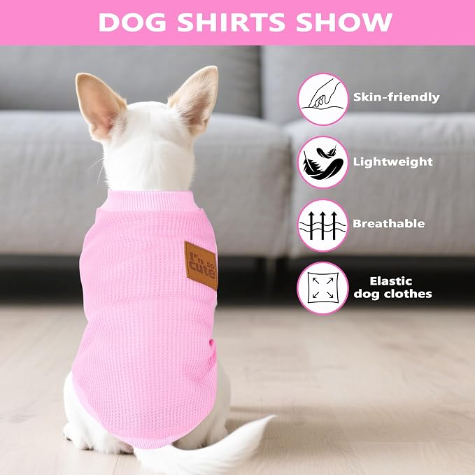 2 Pack Dog Shirt Vest Dog Clothes for Small Dogs Summer Waffle Puppy T-Shirts Soft Sleeveless Pet Clothes Lightweight Medium Large Doggy Outfit Cat Clothing (Pink+Beige, XX-Small)