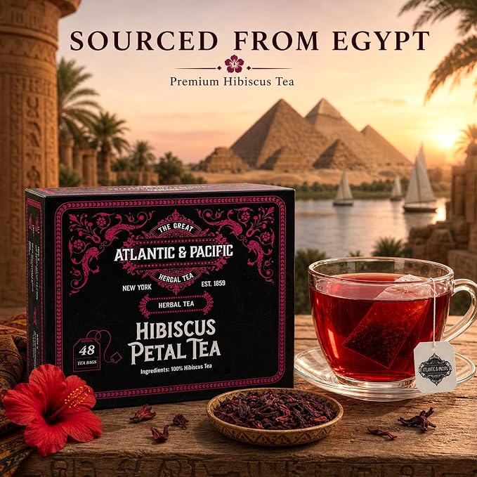 A&P Coffee Organic Hibiscus Tea Bags, 48 Count, Hibiscus Petal Herbal Tea, Naturally Caffeine Free, Rich in Vitamin C, Tart Cranberry Flavor, Hot or Iced Tea, Premium Herbal Infusion, Fresh Aroma