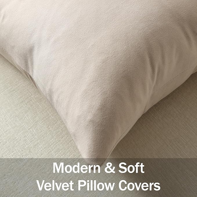 Throw Pillow Covers 18x18 Beige: Pack of 2 Cozy Soft Velvet Square Modern Luxury Decorative Throw Pillow Cases for Sofa Couch Living Room Bed Home Decor