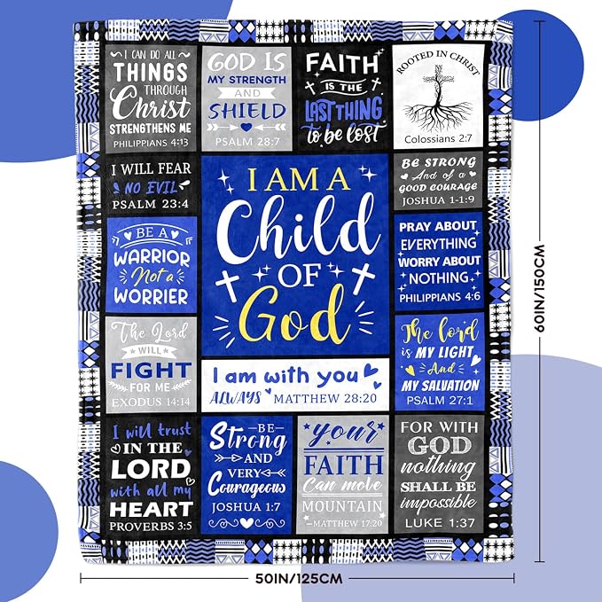 Christian Gifts for Men, Baptism Gifts for Boys, Christian Blanket for Men | Bible Verse Blanket, Religious Catholic Confirmation Communion Gifts for Teen Boys, Son, Kids, Child of God Blanket 50"x60"