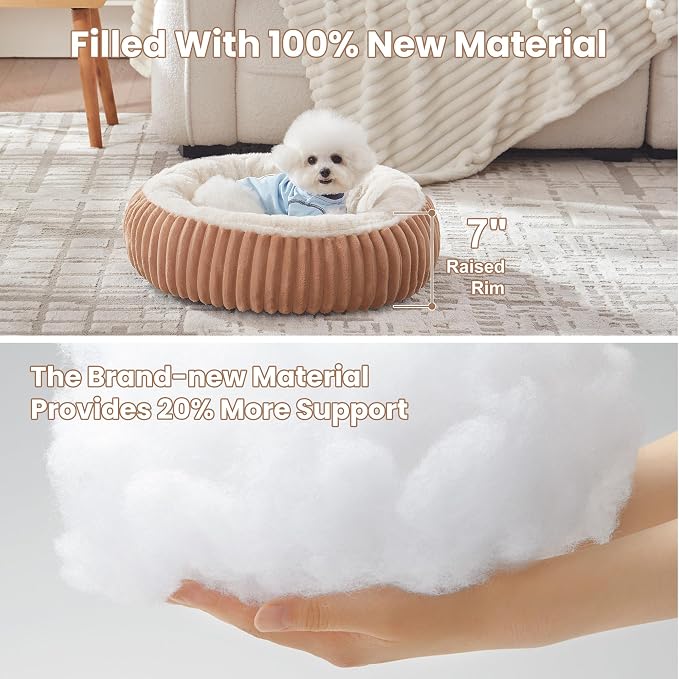 23 inches Calming Donut Dog Bed for Small Dogs,Mocha | Round Puppy Pet Bed with Removable&Washable Cover,Milk Plush Faux Fur, Fits Pets up to 15 lbs