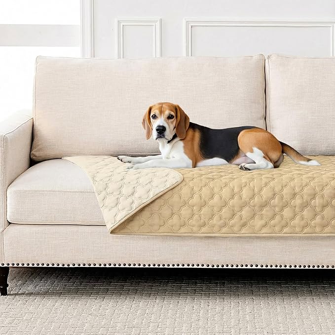 FunFurry Waterproof Dog Blanket, Couch Cover for Dogs Washable, Reversible Dog Bed Cover, Couch Furniture Protector. (Dark＆Light Beige, 30 X 70 Inch - 1 Pack)