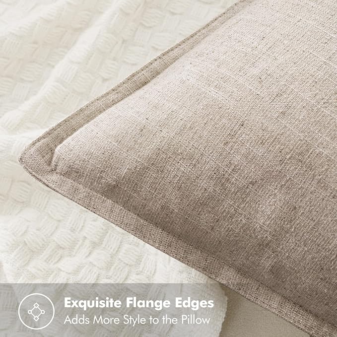 MIULEE Decorative Linen Euro Sham Pillow Covers 24x24 Inch Natural Linen | Boho Farmhouse Neutral Couch Throw Pillows for Bed, Pack of 2 Accent Modern Pillowcases, Sofa Livingroom Home Decor
