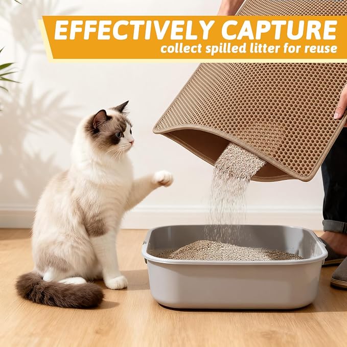 Pieviev Litter Mat, Double-Layer Waterproof Litter Trap, 30" x 24" Brown | Honeycomb Design Catches Scattered Particles to Stop Tracking, Urineproof Base Protects Floors, Easy to Clean