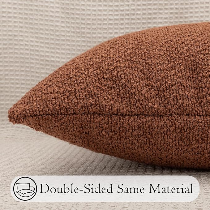 JoraLion 20x54 inch Neutral Boucle Body Pillow Cover, Rust Long Pillow Cover Cozy Soft Cushion Case for Couch Sofa Bed Living Room Home Decor, Pack of 1 (Cover Only)