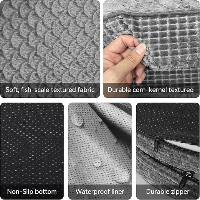 JOEJOY Orthopedic Dog Bed for Extra Large Dogs, XXL Egg-Crate Memory Foam Pet Bed with Bolster Sides, Waterproof Lining, Removable Washable Cover & Non-Slip Bottom, Grey