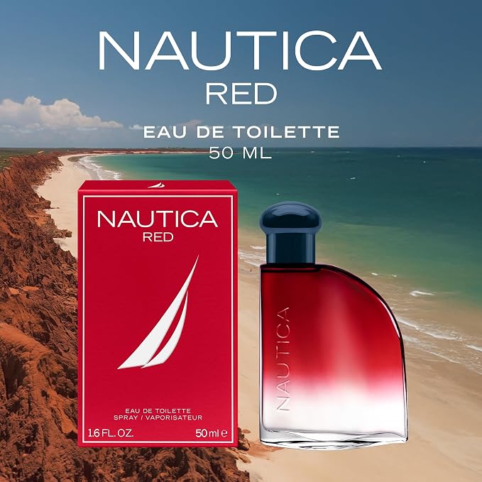 Nautica Color Red Eau de Toilette for Men, Aromatic Fougere Fragrance, Notes of Black Pepper, Lavender and Rosemary, 1.6oz