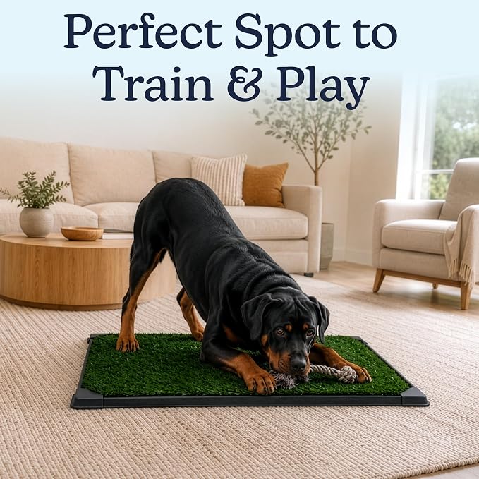 PETMAKER Reusable 3-Layer Large Dog Grass Pad with Tray, 46.75” x 28.25” | Dog Litter Box for Indoor and Outdoor Use, Easy to Clean Washable Pet Turf Artificial Grass Pad for Puppy Potty Training