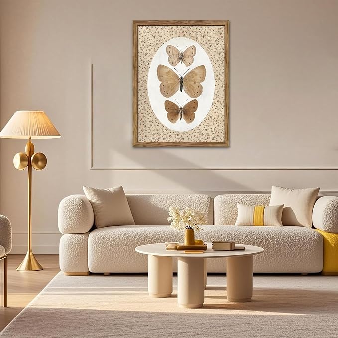 Framed Butterfly Canvas Wall Art, Vintage Butterfly Pictures Posters Wall Decor, Modern Farmhouse Decor, Rustic Retro Butterflies Paintings Prints for Bedroom Bathroom Shelf 12x16 inch