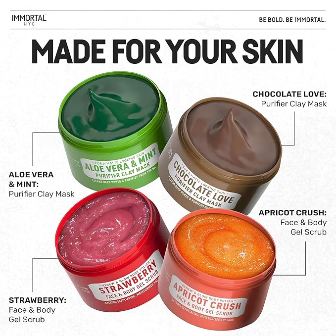 Immortal NYC - Strawberry Crush Face & Body Scrub Mask Gel- Moisturizing and Exfoliating Body, Face, Hand, Foot Scrub - Fights Acne, Fine Lines & Wrinkles, Great Gifts For Women & Men - 10 oz