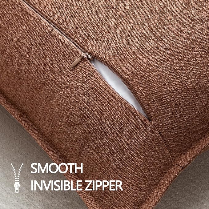 MIULEE Fall Thick Textured Rust Euro Sham Throw Pillow Covers 24x24 Inch | 2 Pack, Terracotta Decorative Linen Blend Pillow Cover, Flange Edge Design, Farmhouse Modern Boho, Bed Couch Home Decor