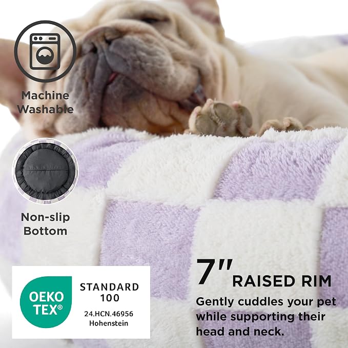 LE SURE Shown on TV Jacquard Donut Cute Small Dog Beds,Purple 23x23x7in | Orthopedic Calming Cat Sofa Indoor,Original Design Pattern,Washable Cover,Home Decor as Gift for Pet ,Anti Slip Bottom