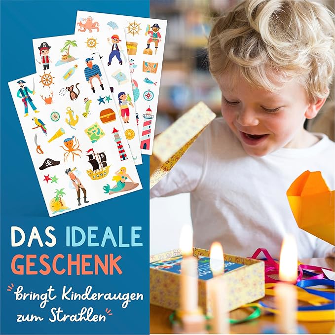 120 Skin-friendly Kids Tattoos - Dermatologically Tested & Rated VERY GOOD - Made in Germany - Our Temporary Tattoos for Kids (Pirates Theme)