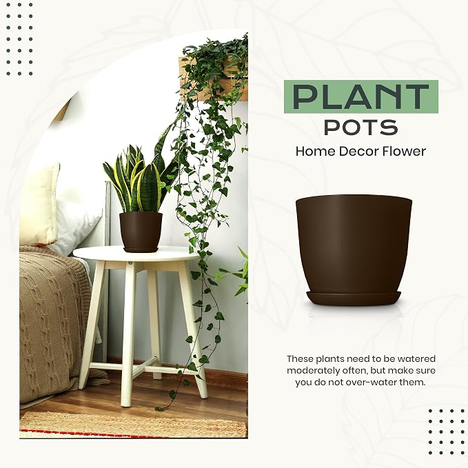 Plant Pots Indoor with Drainage, 10 Pack Multi-Size Planters Set, Brown | Drainage holes included Multiple sizes 7/6.6/6/5.3/4.8 In Indoor plants and flowers Durable plastic construction
