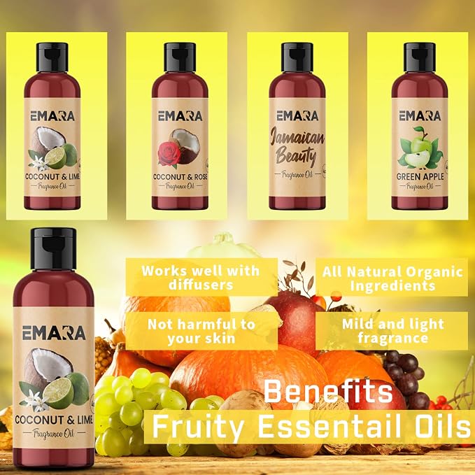 EMARA All Natural Fruity Green Apple Essential Oil for Diffusers, Skin Care, Aromatherapy Fragrance Oil, Organic Therapeutic Grade 4 fl oz