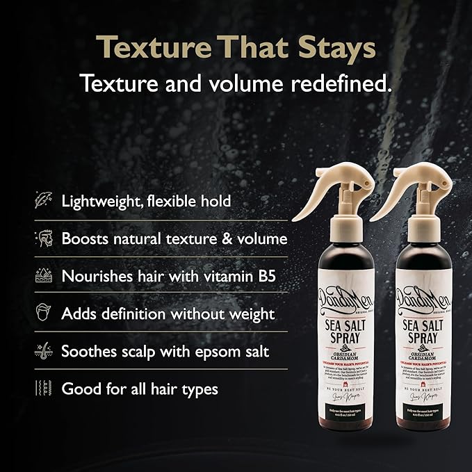 DandyMen Sea Salt Spray – Lightweight Texture, Volume, and Flexible Hold with Epsom Salt & Pro-Vitamin B5 (2-pack, Obsidian Cardamom)