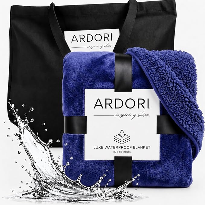 King Size Waterproof Blanket for Bed, Indigo Absorbent Fleece, 82x82 | Plush Water Proof and Stain Resistant Layered Blankets, Leakproof Top Cover