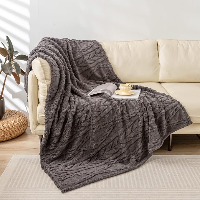 YUSOKI Sherpa Fleece Large Throw Blanket, Morel, 50"x65" | 3D Stylish Design,320GSM, Non-Shedding, Lightweight for All Season Use, stays fluffy after repeated washes, Perfect Gifts