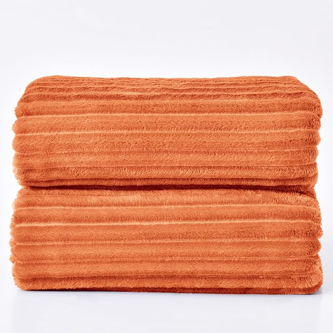 BEDELITE Ribbed Jacquard Burt Orange King Size Blanket for Bed, 108x90 Inch | Soft Warm Decorative Fluffy Blanket, Cozy Fuzzy Lightweight Plush Fleece Throw Blankets for Bed, Room Decor, Gift for Women