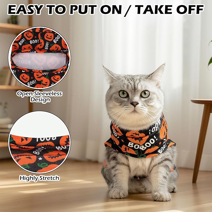 Halloween Cat Sweater Warm Fleece Pet Clothes for Cats Only | Soft Cat Vest Puppy Hoodie Coat, Fall Cold Winter Sweatshirt Pullover Clothing also for Small Dogs, Pumpkin S