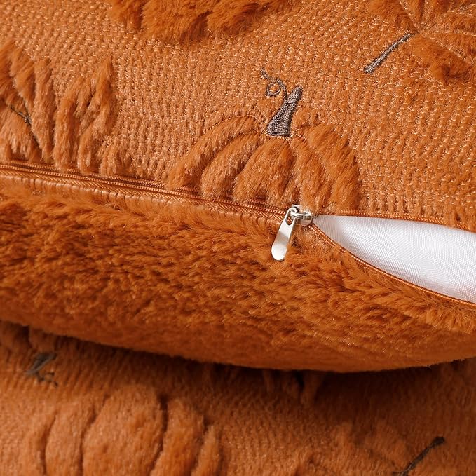 Fall Pillow Covers 20x20 Set of 2 Double-Sided Plush Maple & Pumpkin | Burnt orange throw pillows with raised pumpkin and maple embroidery, designed for bedrooms, sofas, and fall home decor.
