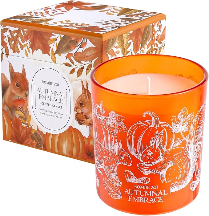 ROMIIE ZOI Fall Scented Candle - Autumn Embrace - 6oz Soy Wax Candle with Cozy Autumn Aroma - Seasonal Home Decor Gift for Women and Men