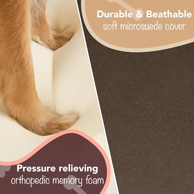 Friends Forever Orthopedic Dog Bed, Memory Foam Pet Sofa, Calming Dog Couch, Water Resistant Pet Bed, Washable Cover, Non-Slip Bottom, Chester, Cocoa Brown, 36" x 28" x 9"