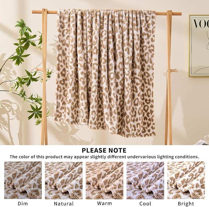 Fluffy Blanket Cheetah Print Blanket Twin Blankets for Bed Couch - 60"x80", Brown