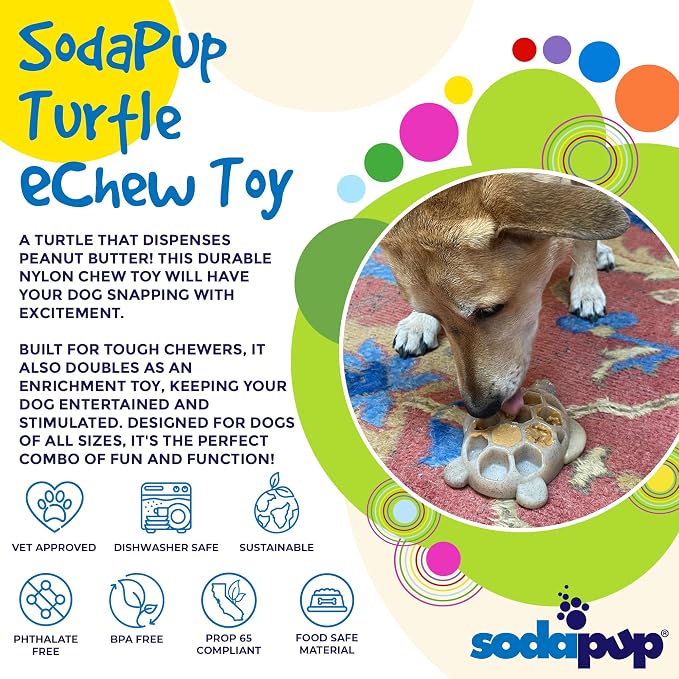 SodaPup Turtle – Durable Dog Chew Toy Made in USA from Non-Toxic, Pet Safe, Food Safe Nylon Material for Mental Stimulation, Clean Teeth, Fresh Breath, Problem Chewing, Calming Nerves & More