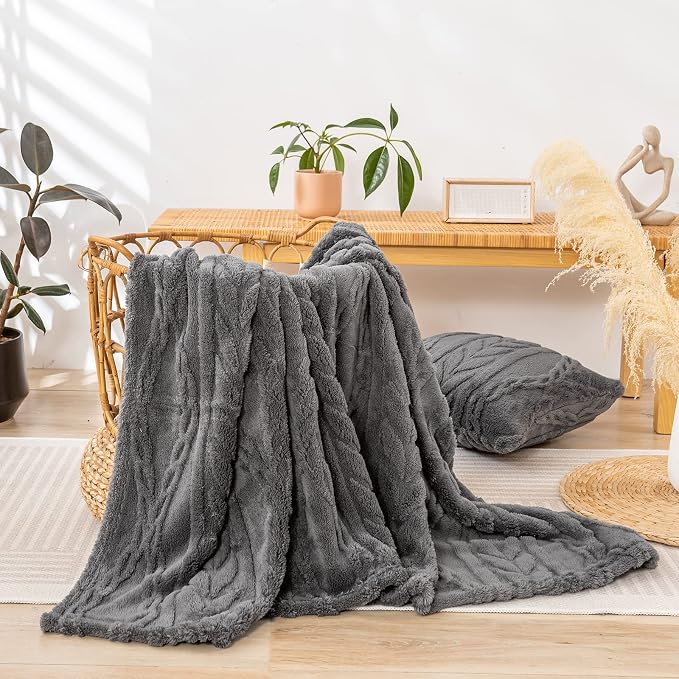 YUSOKI Sherpa Fleece Twin XL Size Blanket, Grey, 65"x90" | 3D Stylish Design,320GSM, Non-Shedding, Lightweight for All Season Use, stays fluffy after repeated washes, Perfect Gifts