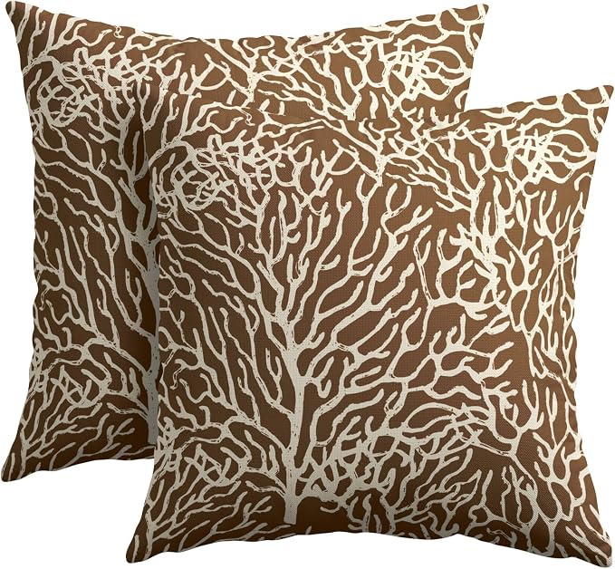 Nautical Coastal Coral Pillow Covers 20x20 Inch Set of 2 Summer Ocean Beach Brown Decorative Pillow Cases Outdoor Linen Cushion Cover Farmhouse Decor for Bedroom Home Sofa Couch Bed