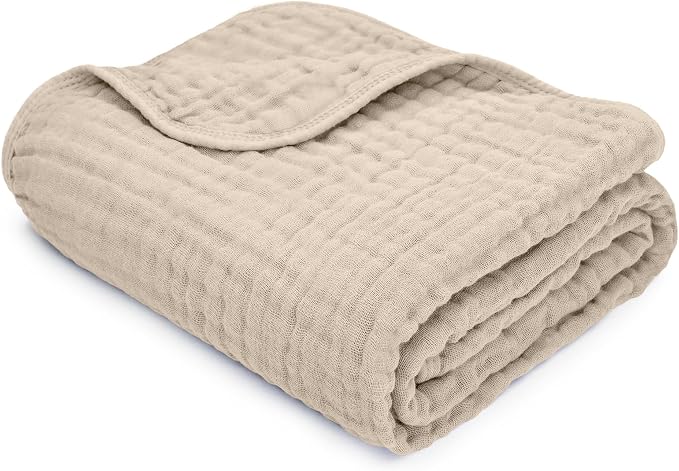 Comfy Cubs Muslin Baby Blanket 40" x 40" L - Swaddle Blankets, Sand | Soft, Lightweight, 6-Layer Cotton Breathable Baby Blankets - Comfortable, Gentle & Versatile Cotton Baby Blankets for Sleep