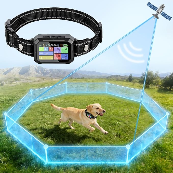 GPS Wireless Dog Collar Fence System - No Monthly Fee App Control, Custom Polygon Boundary & Remote Training, Free Phone Tracker for Up to 5 Pets, Virtual Electric Fence for Dogs