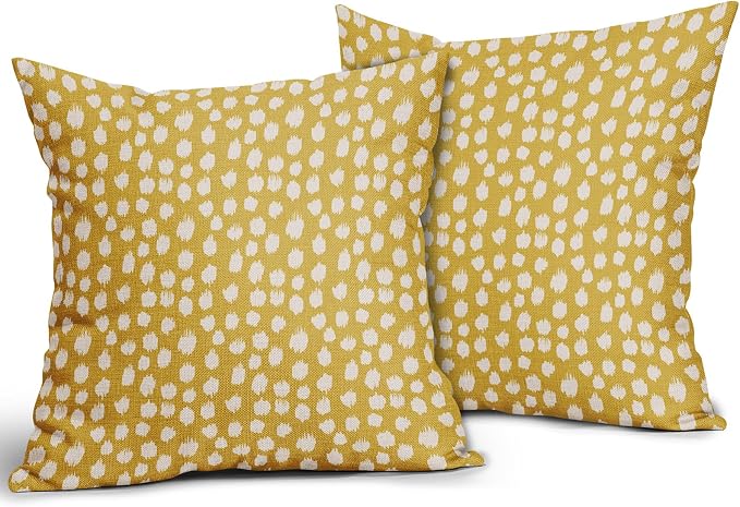 Sweetshow Yellow Cream Dots Pillow Covers 18x18 Set of 2 Boho Design Polka Dot Throw Pillows Modern Trendy Print Outdoor Decorative Pillowcase Square Linen Cushion Cases Decor for Sofa Couch Bed