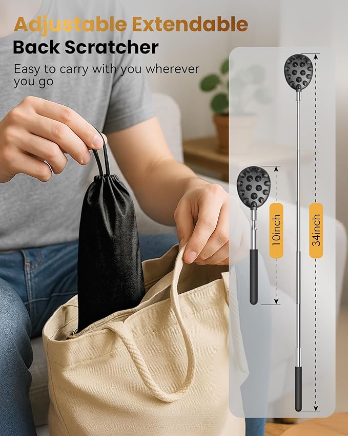 Telescoping Back Scratcher with 5 Detachable Heads, Gifts for Christmas, Stocking Stuffers for Men, Women, Him, Her, Dad, Funny White Elephant Gifts for Adults, Gift Box Included