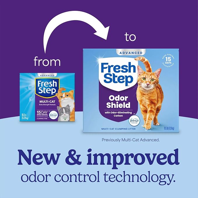 Fresh Step Advanced Odor Shield Multi Cat Clumping Cat Litter, 18.5 lb, 2Pk | Odor Shield with Ammonia Block Technology, Scented with Febreze Freshness, Low Dust, Compatible with Most Auto Litter Boxes